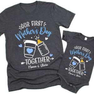 Our First Moms Day Matching Tee Shirts, First Mothers Day Matching Clothes, 1 st Mommy Day, First Mama and Infant Gift